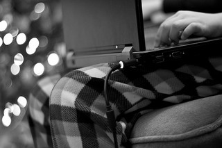 On the laptop in pyjamas