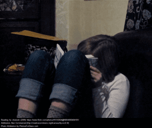 Student lost in a book