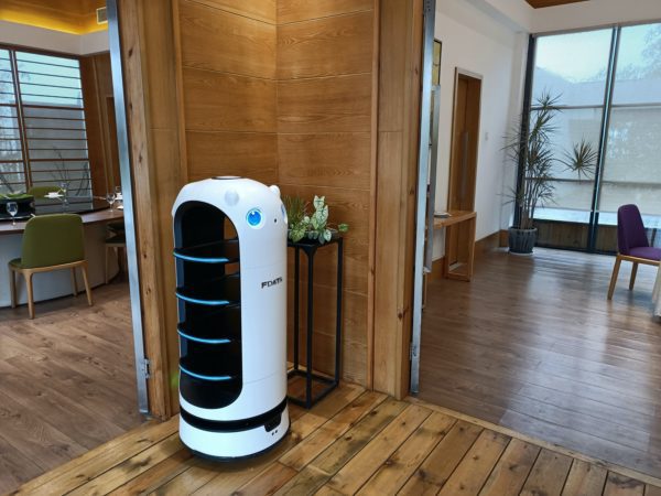 Food delivery robot in a restaurant